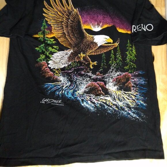 Vintage Stand Out Bald Eagle Sunset Landscape Reno T-Shirt - Picture 2 of 9